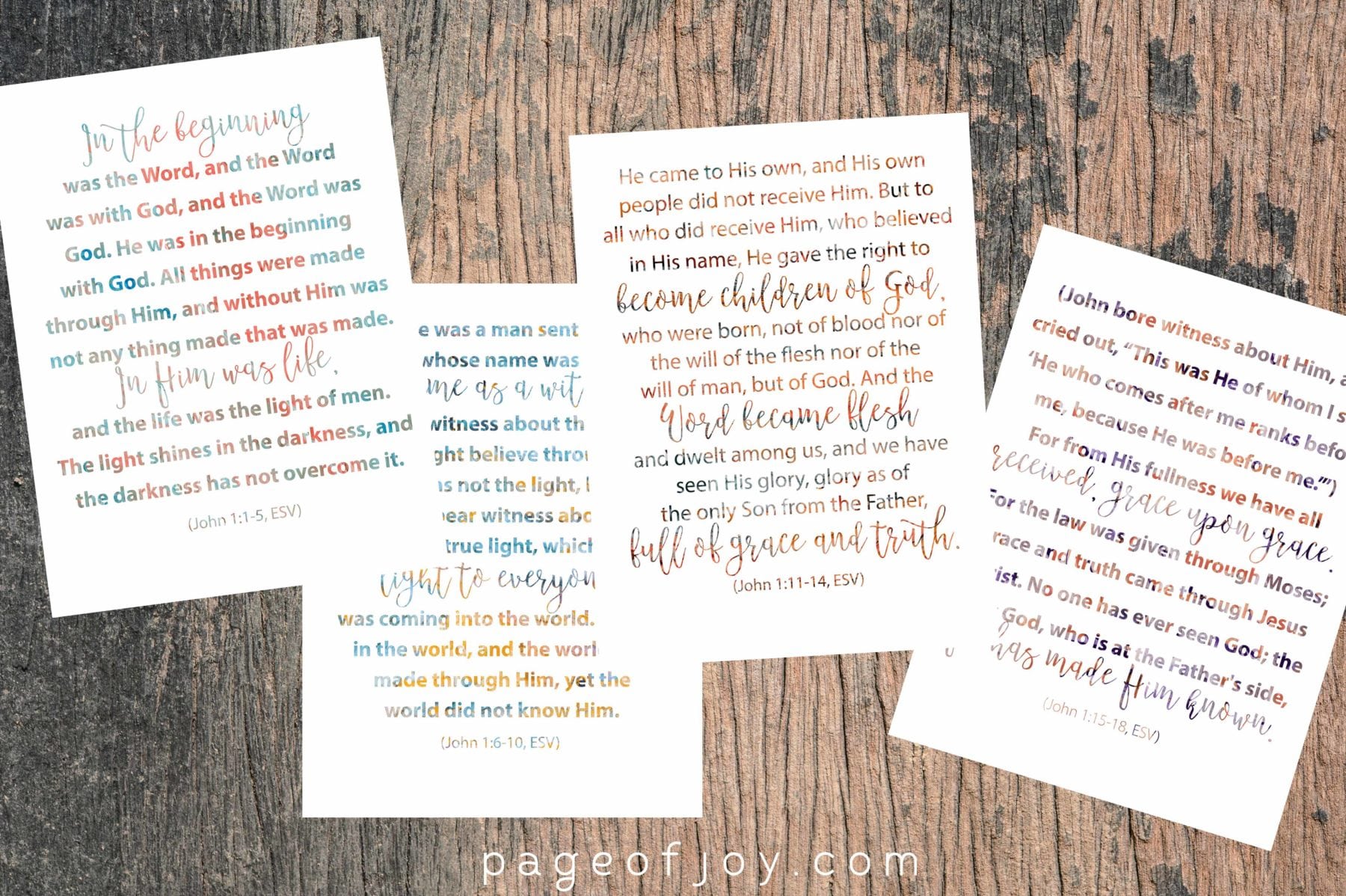 John 1 Verse Cards, Free Printable From Pageofjoy.com 